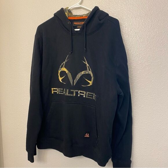 RealTree hunter antlers logo Camo Hoodie Sweatshirt black pullover mens adult XL - Picture 2 of 9